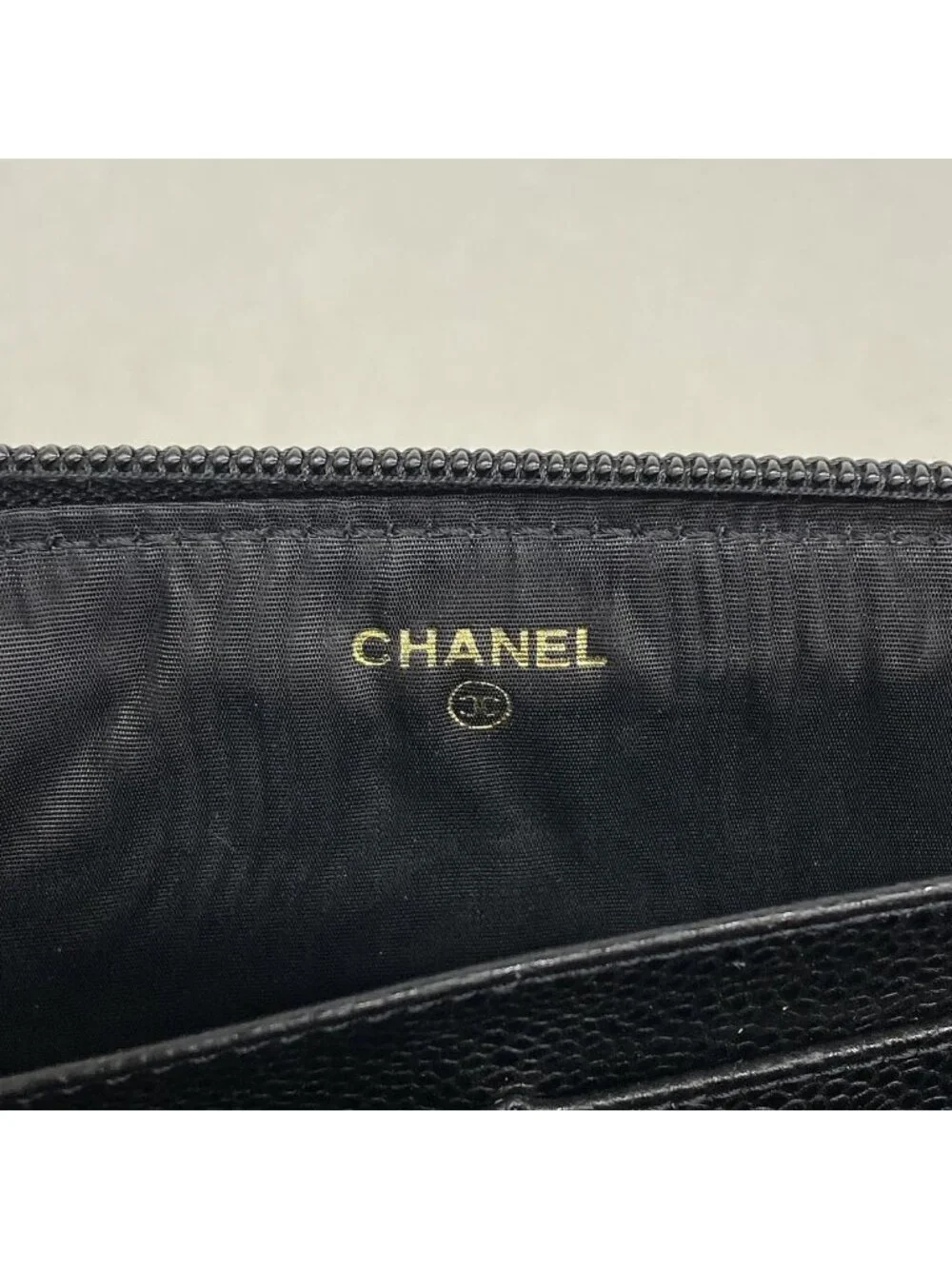 Chanel Wallet Caviar Leather Black Gold